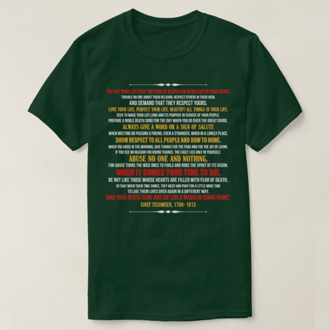 T-shirt Chef Tecumseh quotLive Your Lifequot Poem (Design devant)