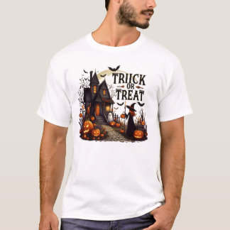 T-shirt Chemin de la maison hantée rempli de citrouilles e