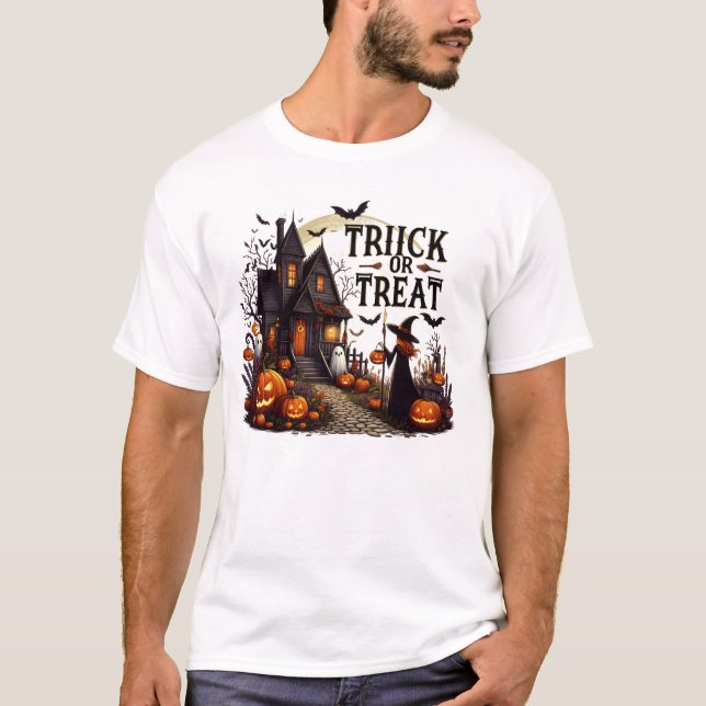 T-shirt Chemin de la maison hantée rempli de citrouilles e (Devant)