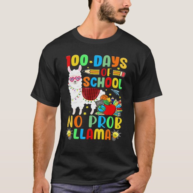 T-shirt Chemise 100 Jours d'École No Probllama Llama Carre (Devant)