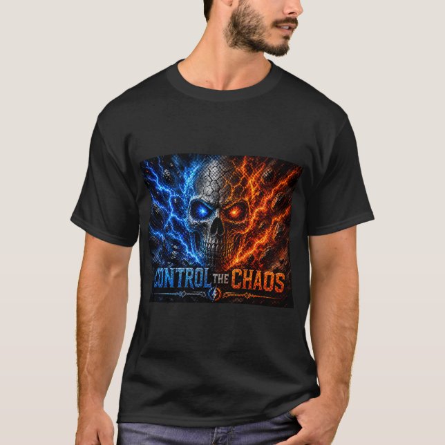 T-shirt Chemise 3D Crâne Feu vs Glace – (Devant)