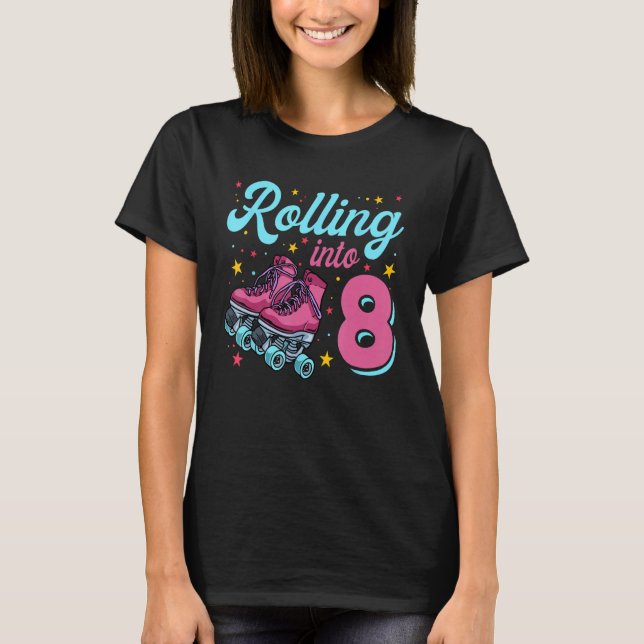 T-shirt Chemise 8e Anniversaire Pour Filles, Roller Skates (Devant)