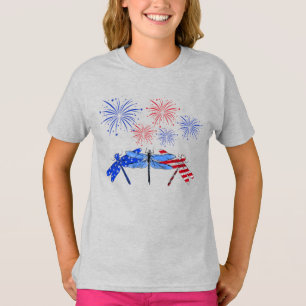 T-shirt Chemise à drapeau américain à trois libellules 4 j