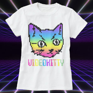 T-SHIRT CHEMISE À GRAPHISME PIXELISÉ DE CHAT VIDEO KITTY