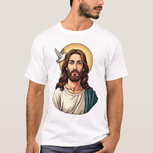 T-shirt Chemise à gravure vintage Jésus Colombe Halo 2