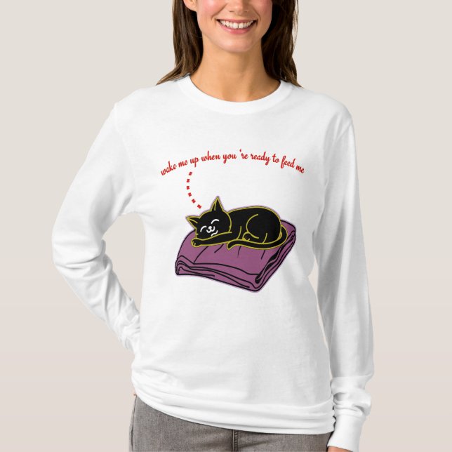 T-shirt Chemise à manches longues Chat noir dormant drôle  (Devant)