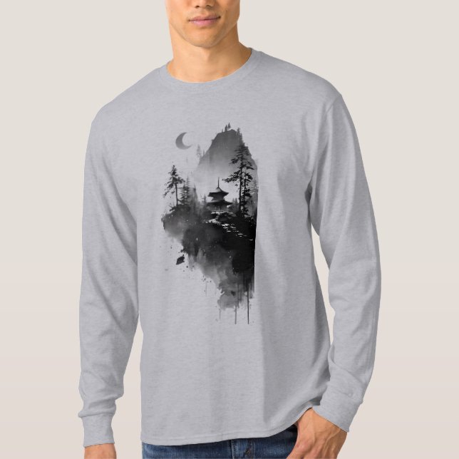 T-shirt Chemise à manches longues paysage de pagode zen à  (Devant)