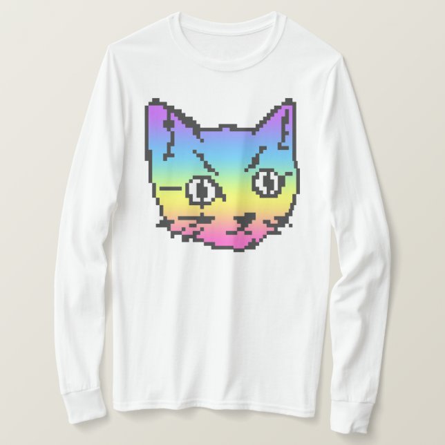 T-SHIRT CHEMISE À MANCHES LONGUES VIDEO KITTY CAT PIXEL AR (Design devant)