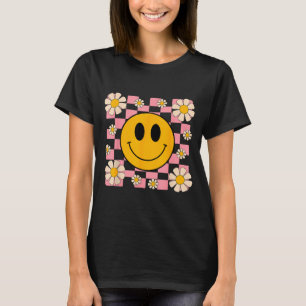 T-shirt Chemise à motif à carreaux visage heureux rétro so