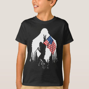 T-shirt Chemise à pied - Bigfoot Sasquatch Drapeau américa
