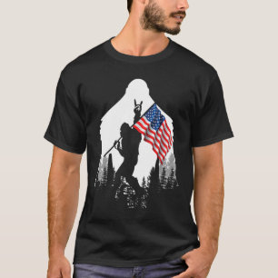 T-shirt Chemise à pied - Bigfoot Sasquatch Drapeau américa