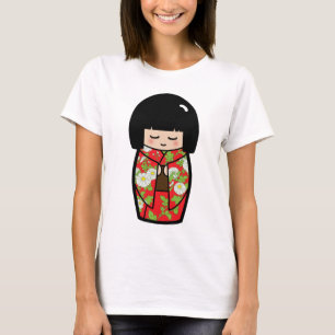 T-shirt Chemise à poupée japonaise Kawaii Kokeshi (rouge)