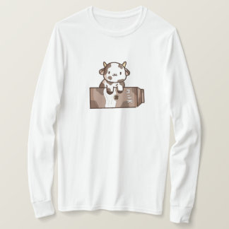 T-shirt Chemise À Vache Kawaii, Lait Chocolé, Manche Longu