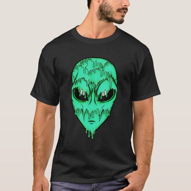 T-shirt Chemise Alien Trippy verte - Visage Alien psychédé (Devant)