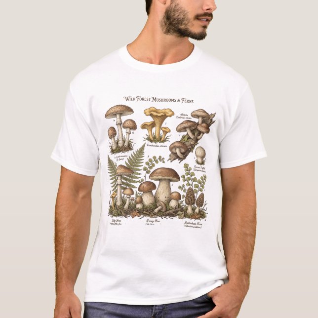 T-shirt Chemise avec graphique de champignons fougères bot (Devant)