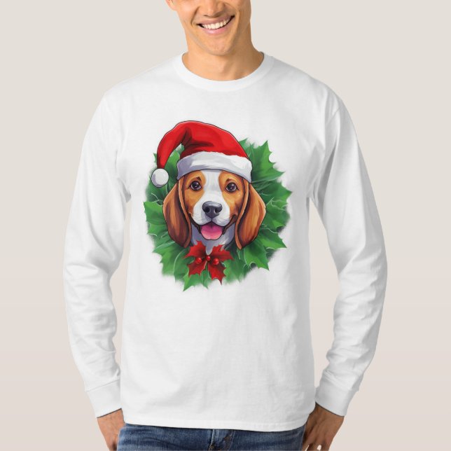 T-shirt Chemise beagle de couronne de Noël (Devant)