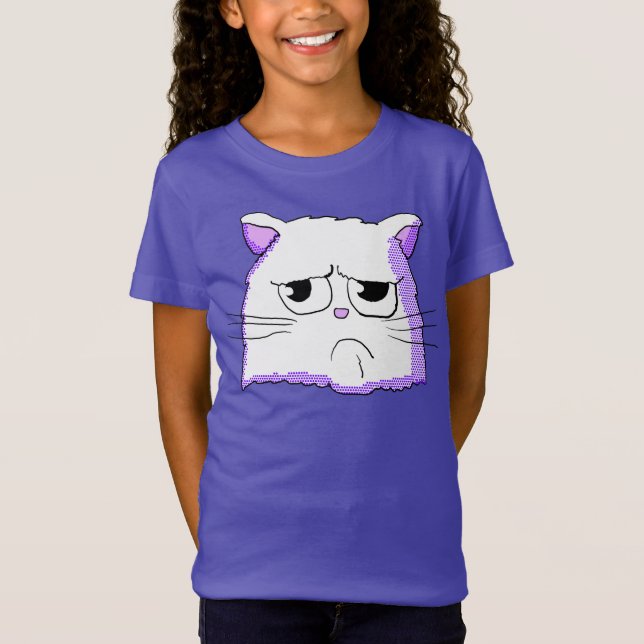 T-Shirt Chemise blanche grincheuse de chat (Devant)