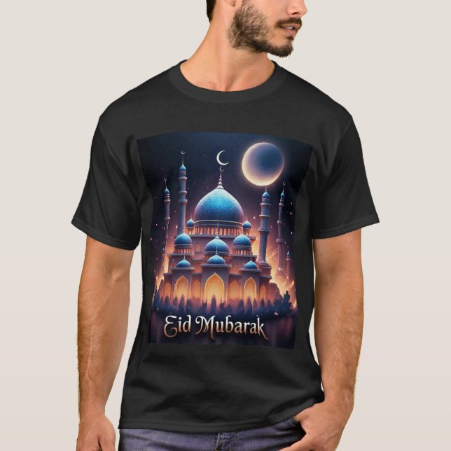 T-shirt Chemise Bleue De L'Aïd Moubarak Pour Hommes (Devant)