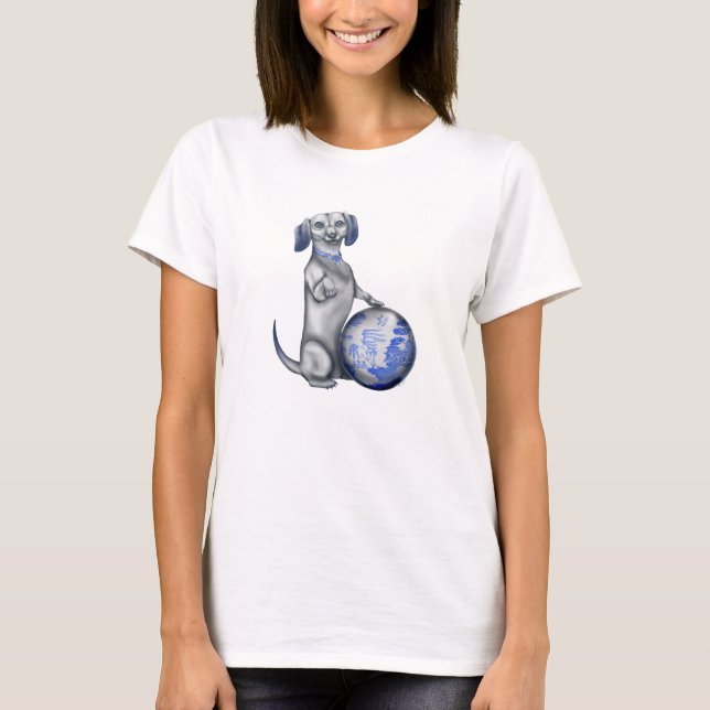 T-shirt Chemise bleue de teckel de saule (Devant)