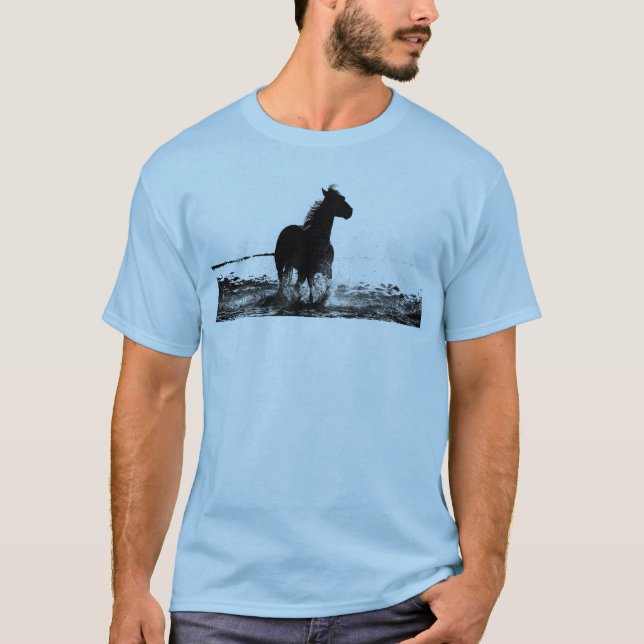 T-shirt Chemise Bleue Léger T Mens Courant Cheval Avant et (Devant)