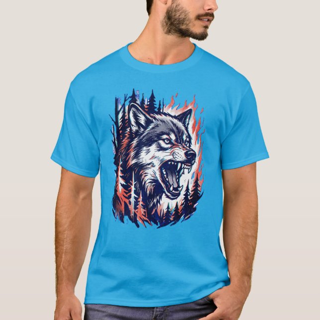 T-shirt Chemise Born Wild Wolf – Graphique d'animal de for (Devant)