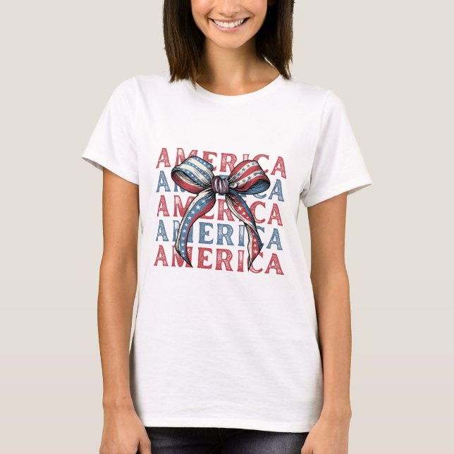 T-shirt Chemise Bow America | Mignon Patriotique 4 juillet (Devant)