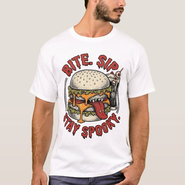 T-shirt Chemise Burger Épouvantable Gravure Vintage Hallow (Devant)