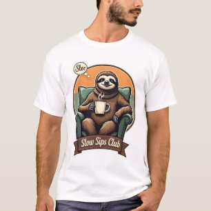 T-shirt Chemise Café Paresseux Vintage Humour Matin Calme