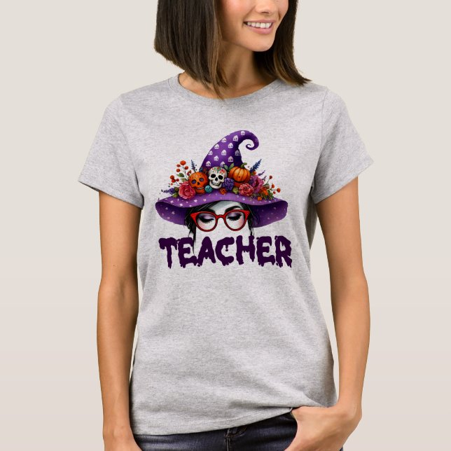 T-shirt Chemise Casquette de sorcière Halloween enseignant (Devant)