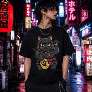 T-shirt Chemise Chat Ninja Chanceux Maneki Neko Ninja Te