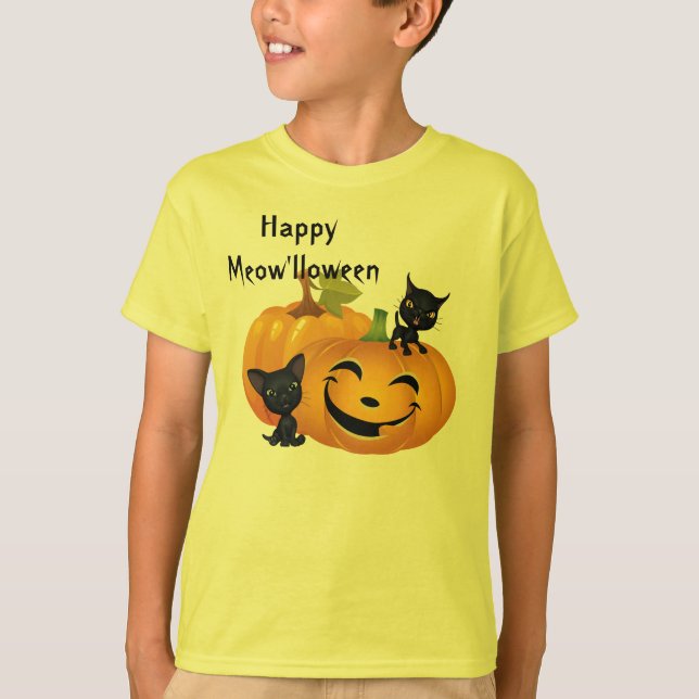 T-shirt Chemise Citrouille de chats noirs mignons d'Hallow (Devant)