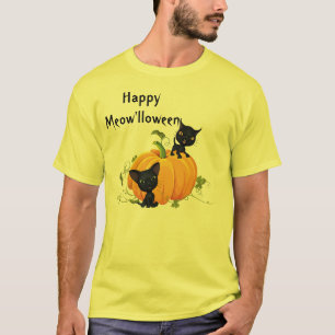 T-shirt Chemise Citrouille de chats noirs mignons d'Hallow