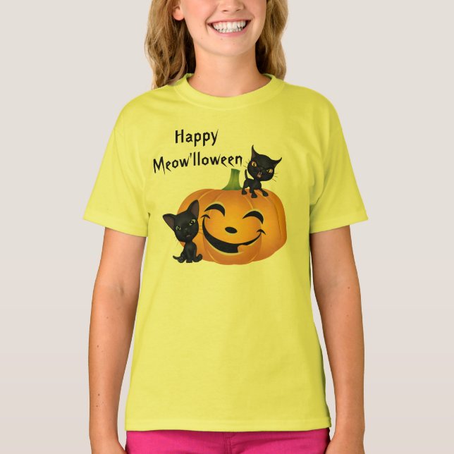 T-shirt Chemise Citrouille Halloween Cute Kitten (Devant)