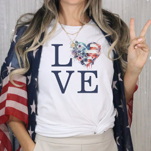 T-shirt Chemise cœur drapeau américain floral patriotique