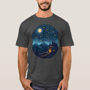 T-shirt Chemise Cozy Night Cabin Under Starry Sky