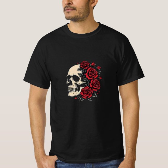 T-shirt Chemise crâne et Rose - Art gothique de la vie et  (Devant)