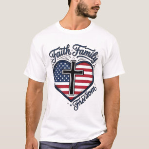 T-shirt Chemise croix patriotique Foi Famille Liberté Cœur