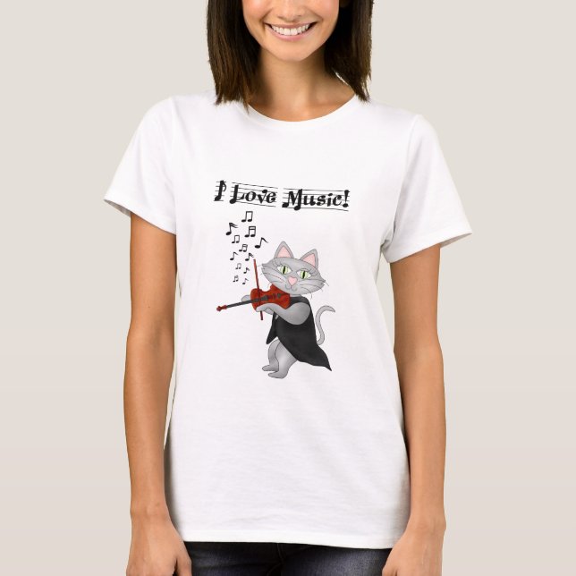 T-shirt Chemise Cute Chats Aimer Musique Musique Violon mu (Devant)