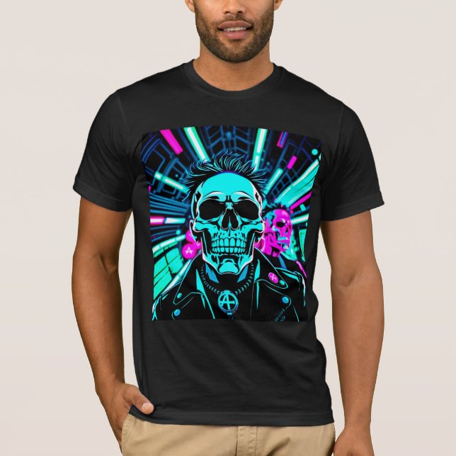 T-shirt Chemise Cyberpunk Synthwave Crâne Néon (Devant)