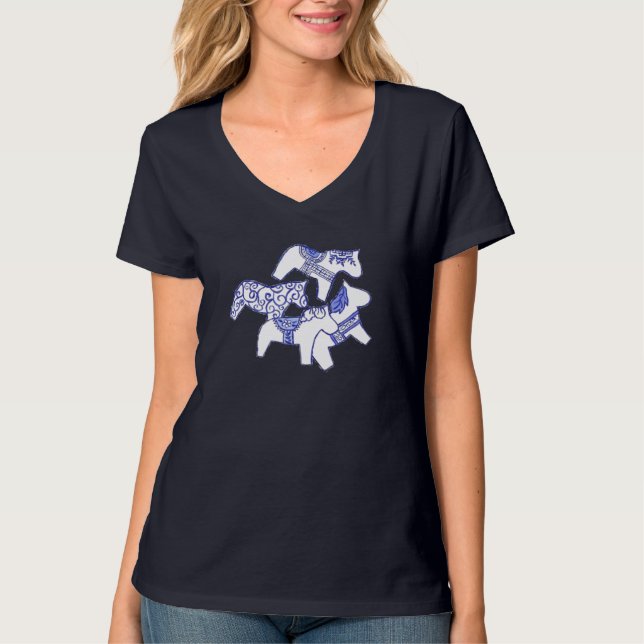 T-shirt Chemise Dala Chevaux bleu et blanc (Devant)