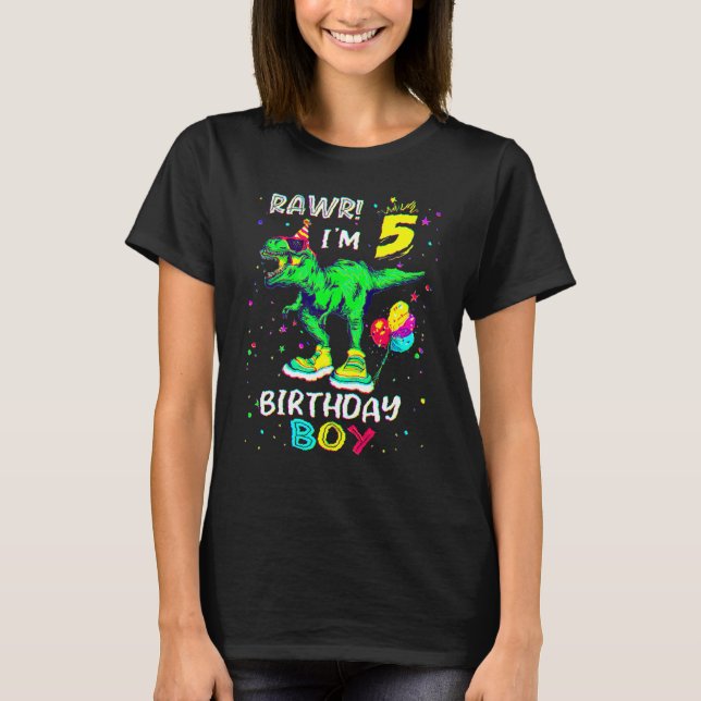 T-shirt Chemise d'anniversaire 5 year old Boy T Rex Dinosa (Devant)