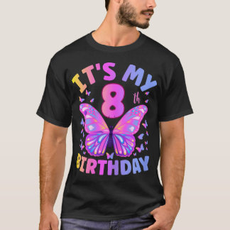 T-shirt Chemise D'Anniversaire 8 Filles Papillon 8 Ans