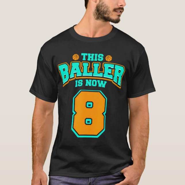 T-shirt Chemise D'Anniversaire 8E Pour Garçons Basketball  (Devant)