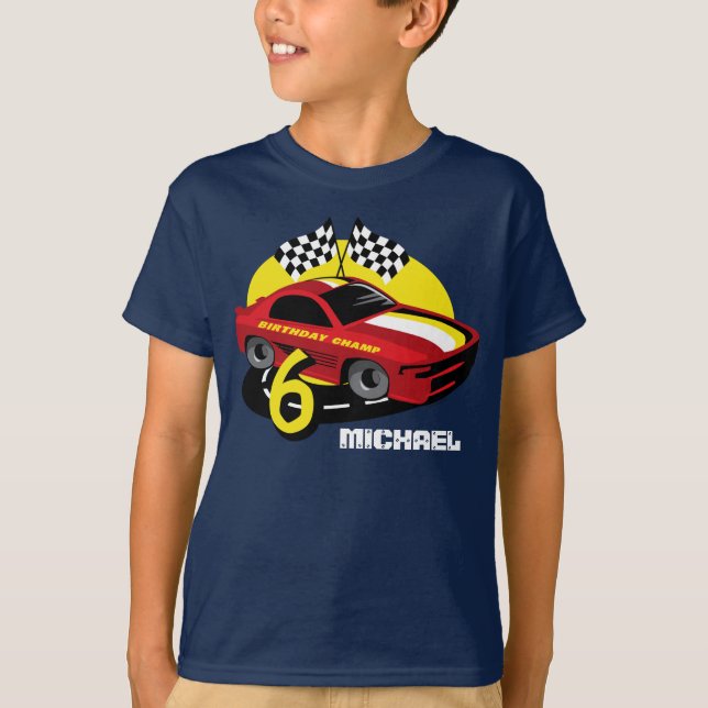 T-shirt Chemise d'anniversaire de voiture de course 6ème (Devant)