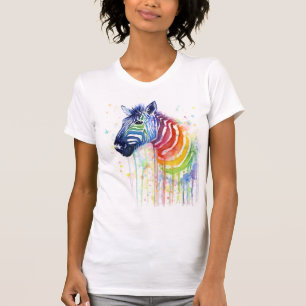 T-shirt Chemise d'aquarelle d'arc-en-ciel de zèbre
