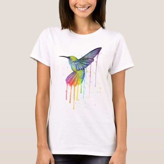 T-shirt Chemise d'aquarelle de colibri d'arc-en-ciel (Devant)