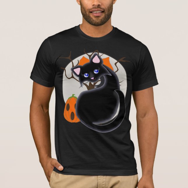T-shirt Chemise d'arbre de lune de chat noir de Kiara Toon (Devant)