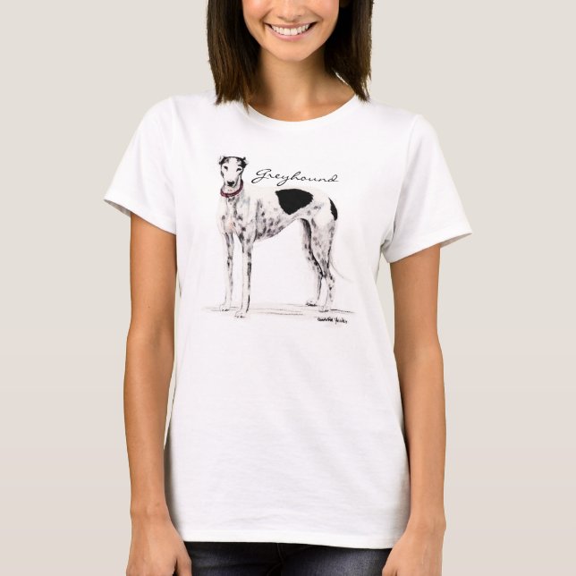 T-shirt Chemise d'art de chien noir et blanc Greyhound (Devant)