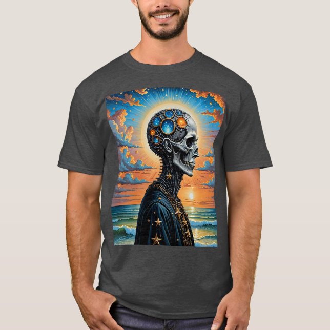 T-shirt Chemise d'art du coucher de soleil de Squelette cé (Devant)