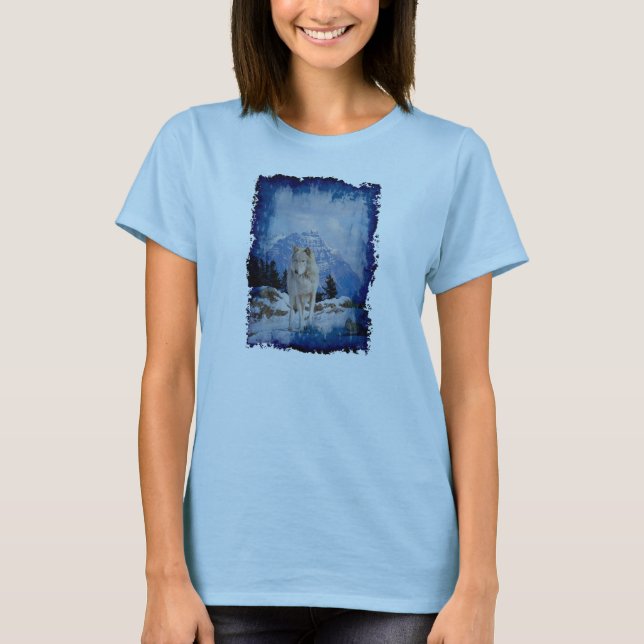 T-shirt Chemise d'art faunique Gray Wolf & Rocky Mountains (Devant)